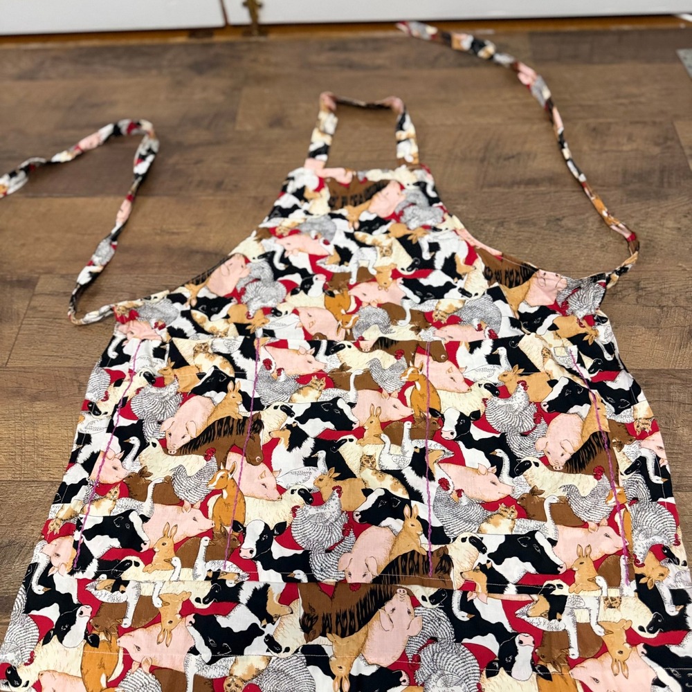 Handmade‎ Farm Animal Print Apron Multicolor with Purple Thread